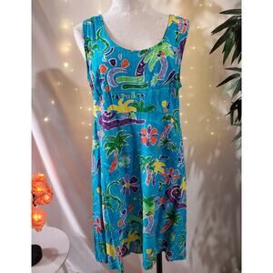 Too Hot Sunwear Vintage 90s Hawaiian Tropical Palm Tree Art to Wear Dress Size L